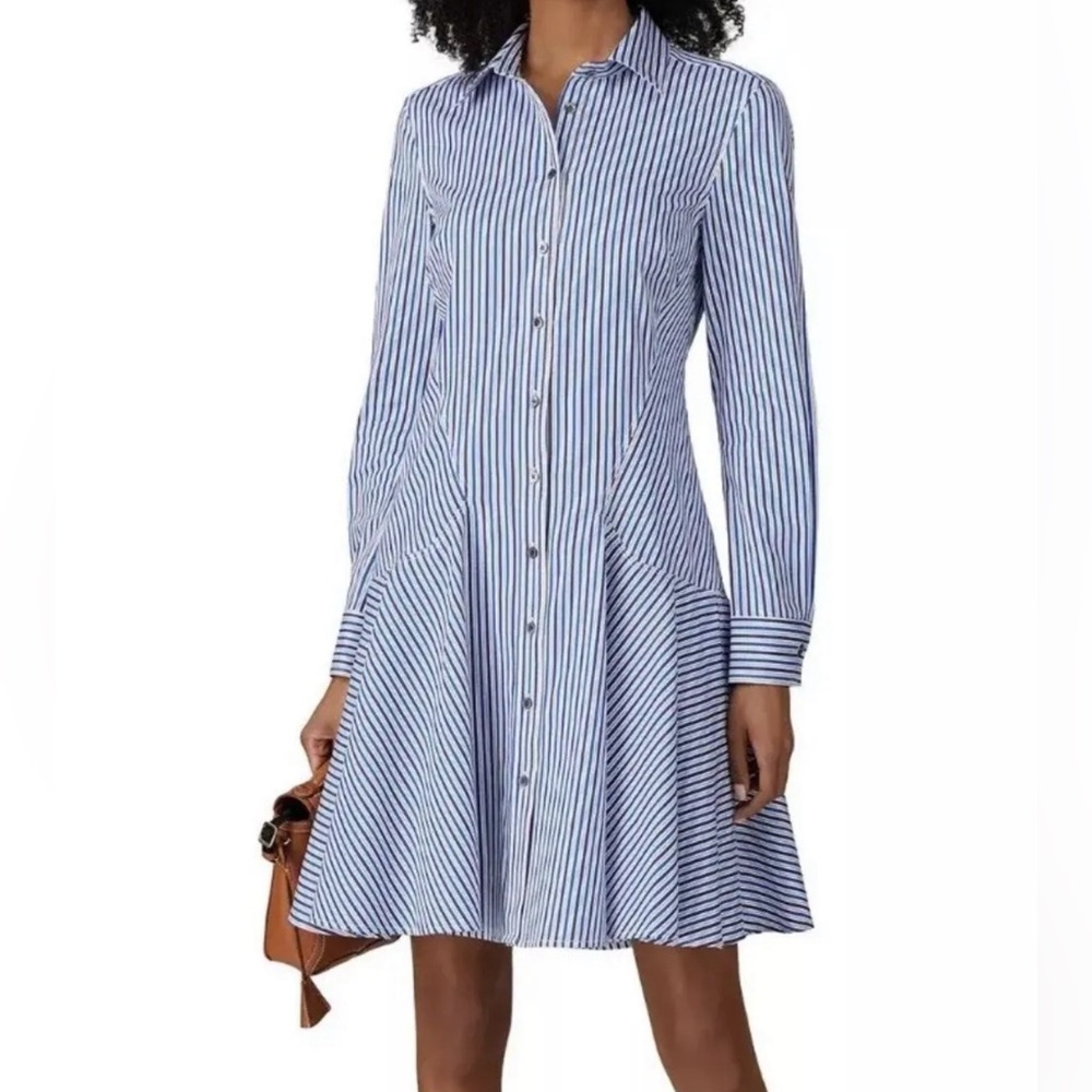 Derek Lam Blue and White Striped Button-Front Shirt Dress